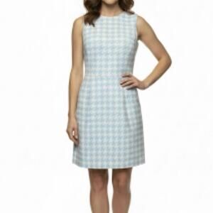 Alice + Olivia Clyde Houndstooth Sleeveless Shift Dress Sky Blue White Size 8